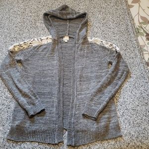 Mudd Girls Gray Cardigan w/ Lace Detail